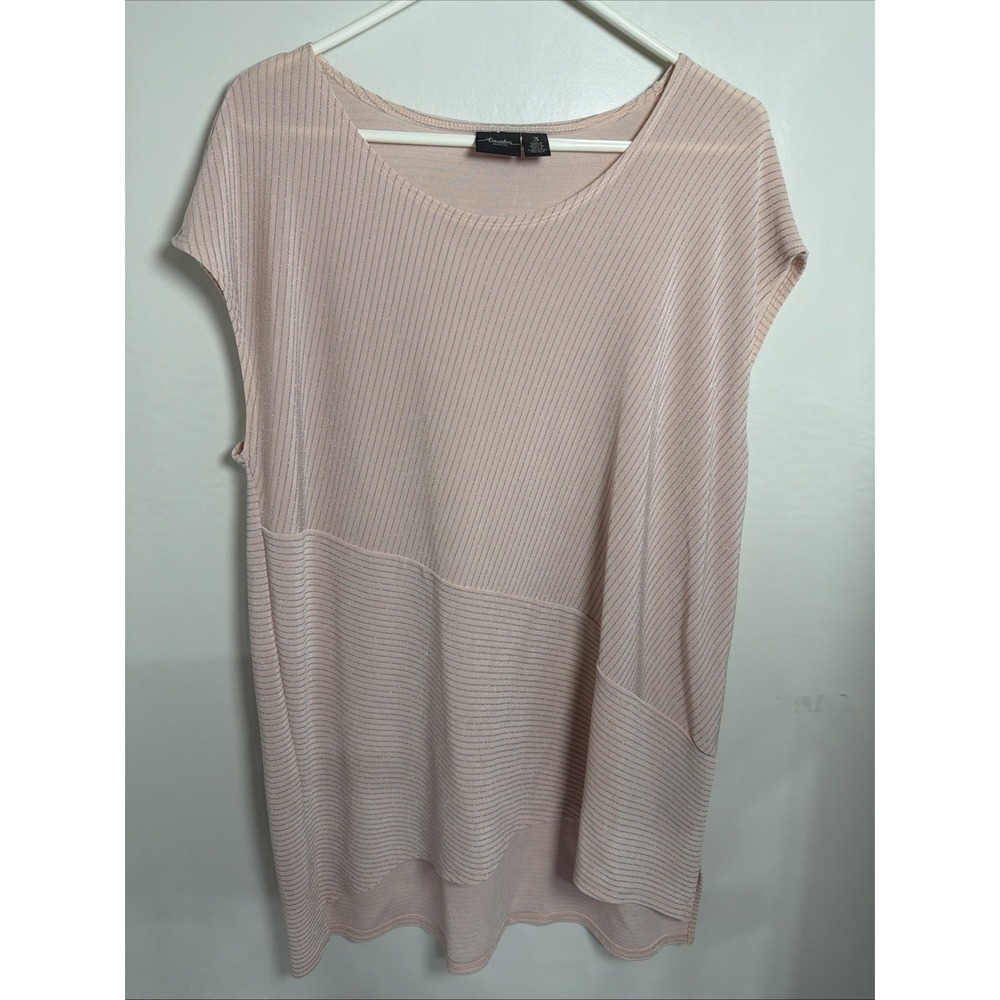 Chicos  Short Sleeve Top Soft Pink Women's Size 3 -(16 XL) High Low Silver Frame